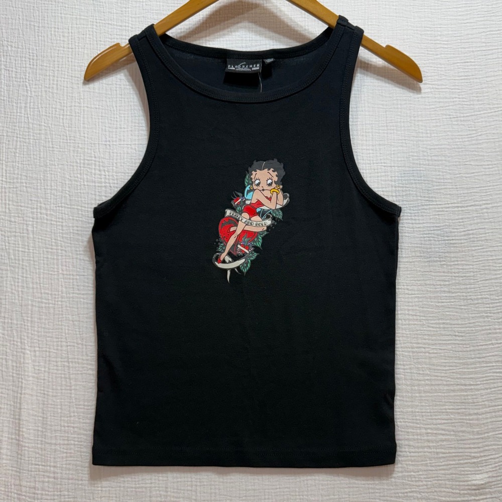 Betty Boop Tank Top Womens L Black Feisty and Bold Y2K Gothic Streetwear
